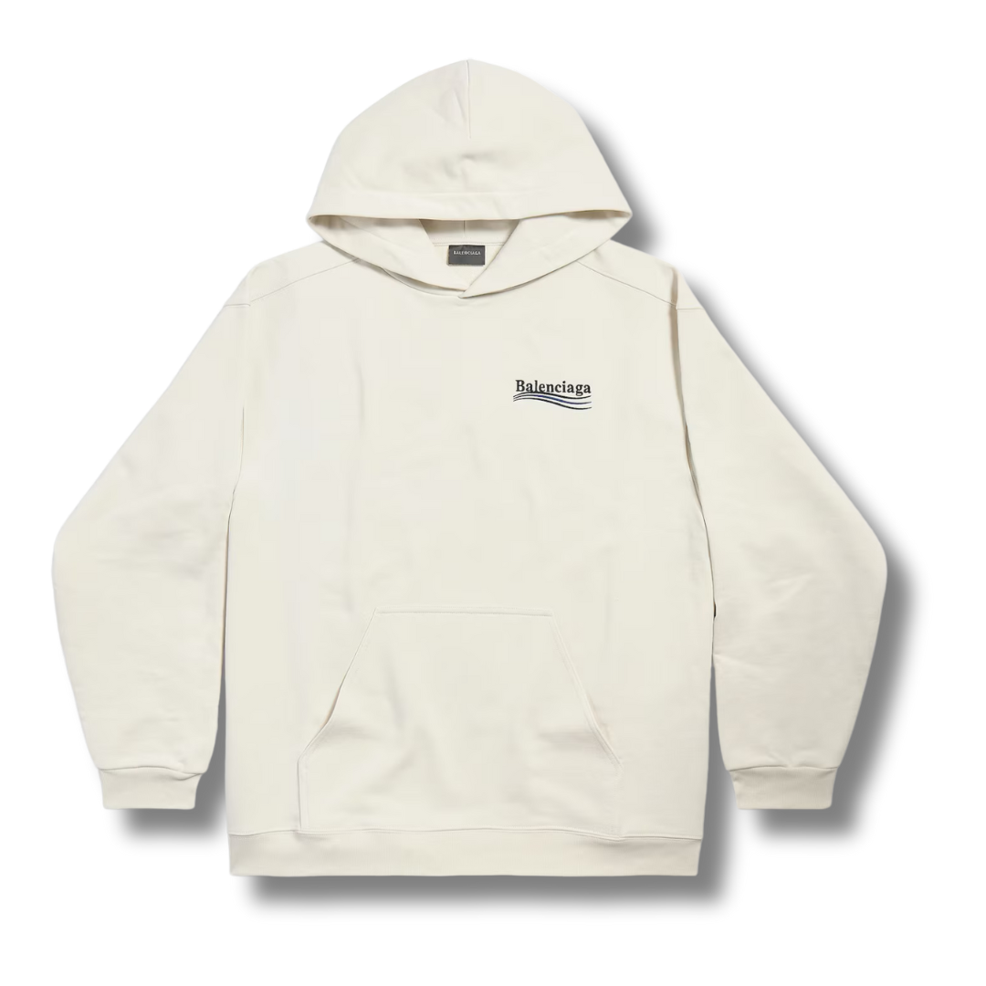 Balenciaga Ecru Embroided Logo Hoodie - Newbear