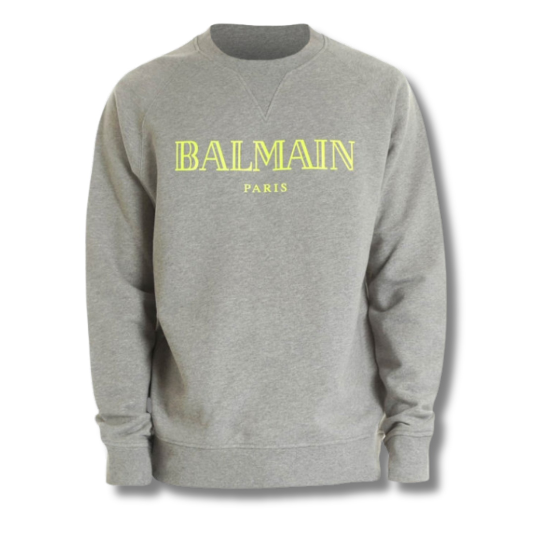 Balmain Grey Sweater Neon Yellow Logo - Newbear