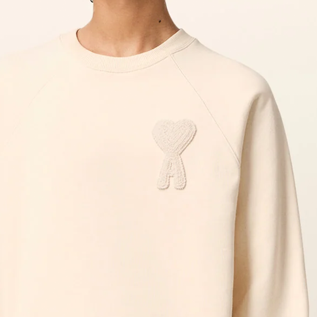 Ami Paris Big Beige Heart Knitted Logo Sweater Beige - Newbear
