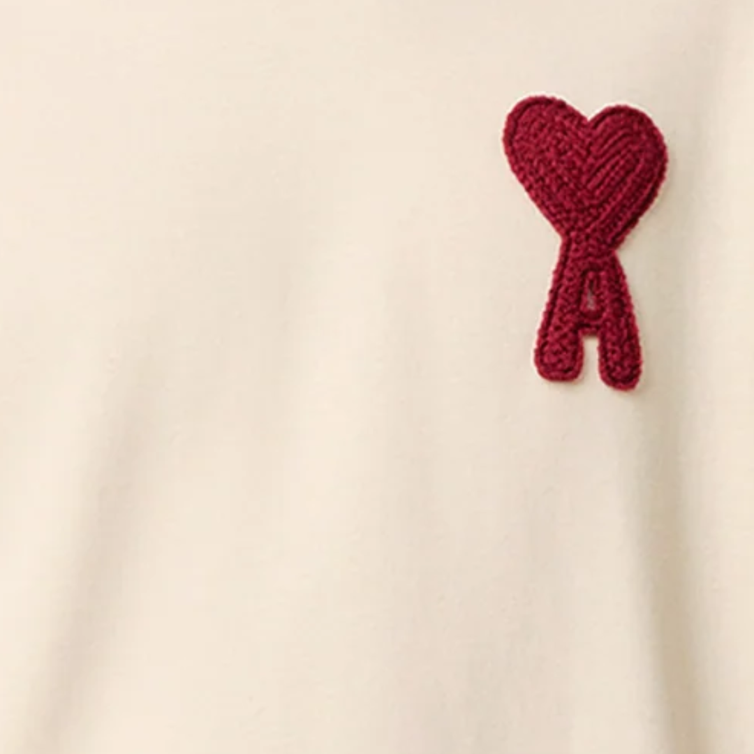 Ami Paris Big Red Heart Knitted Logo T-Shirt Beige - Newbear