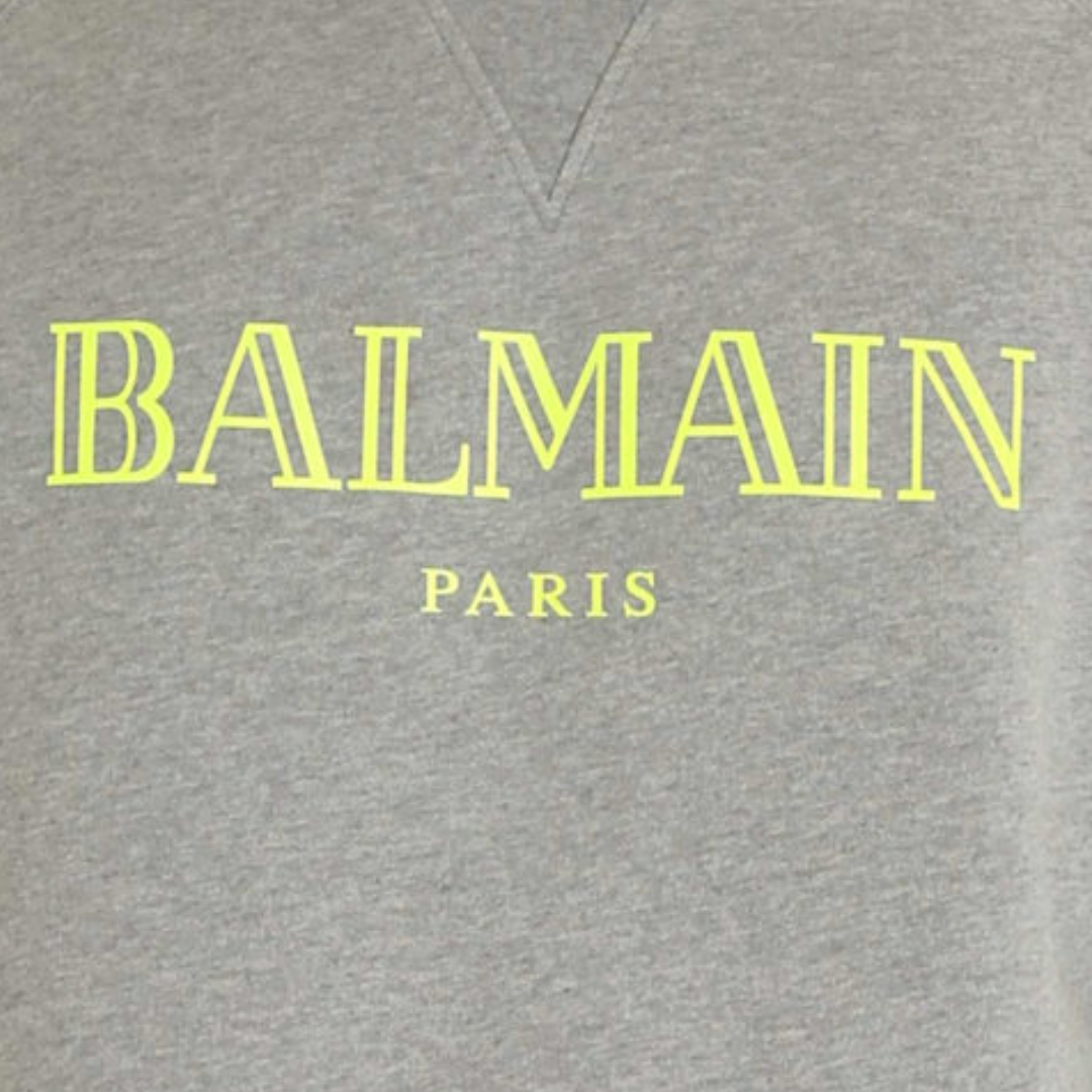 Balmain Grey Sweater Neon Yellow Logo - Newbear