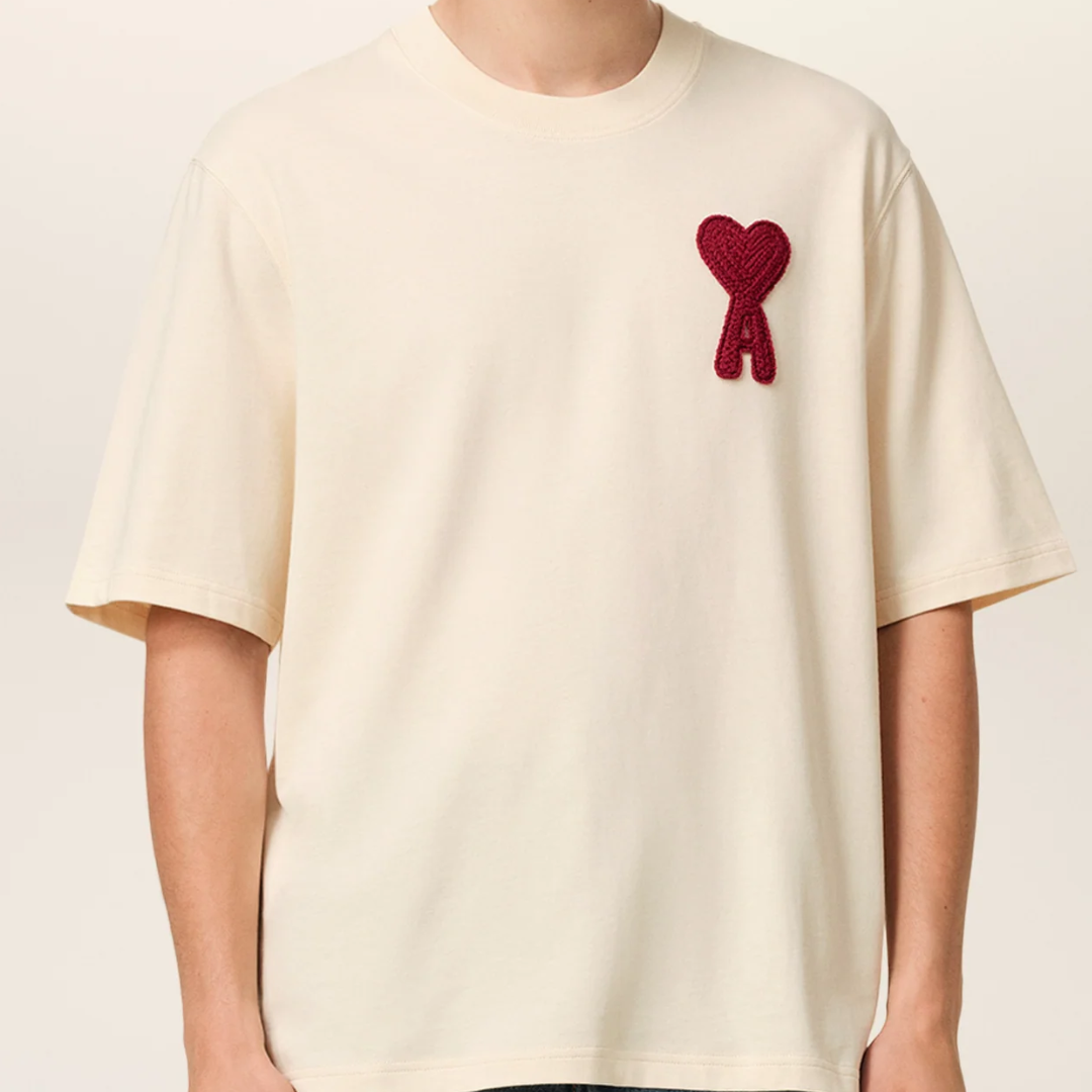 Ami Paris Big Red Heart Knitted Logo T-Shirt Beige - Newbear