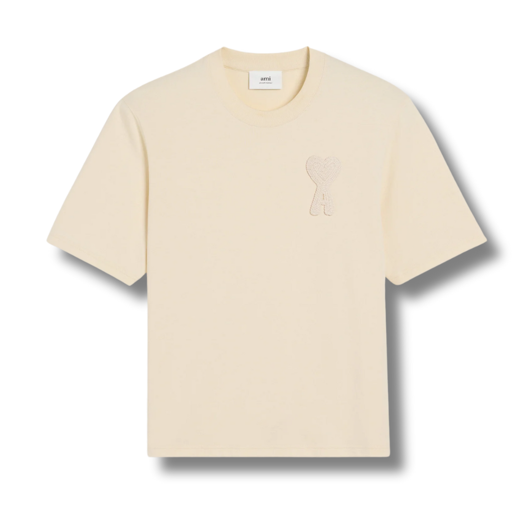Ami Paris Big Beige Heart Knitted Logo T-Shirt Beige - Newbear