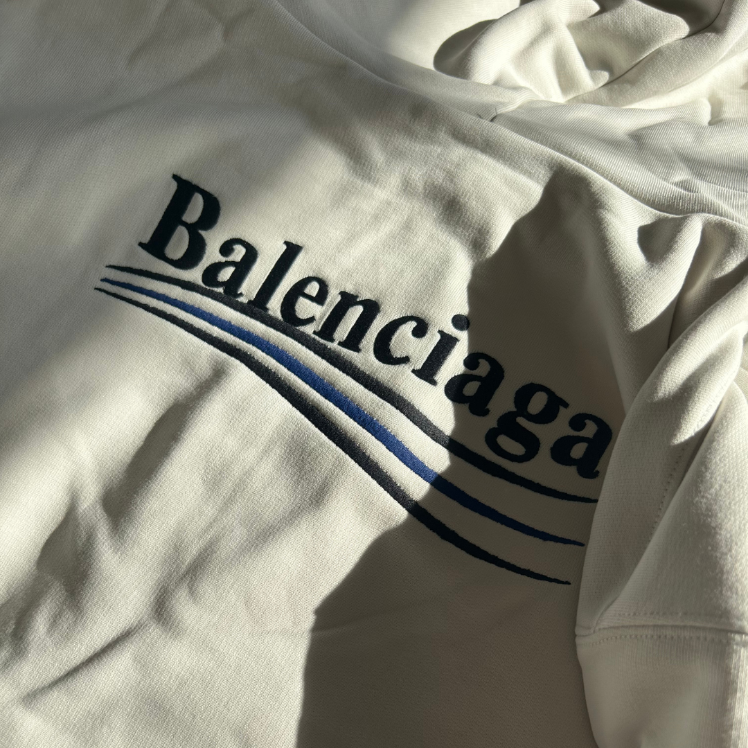 Balenciaga Ecru Embroided Logo Hoodie - Newbear
