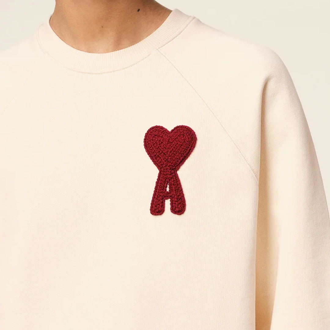 Ami Paris Big Red Heart Knitted Logo Sweater Beige - Newbear